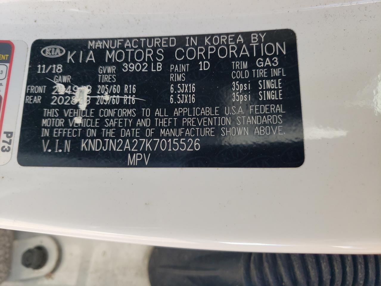 VIN KNDJN2A27K7015526 2019 KIA SOUL no.12