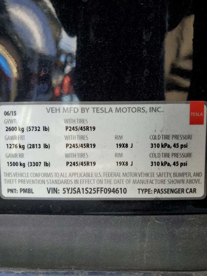 VIN 5YJSA1S25FF094610 2015 TESLA MODEL S no.12