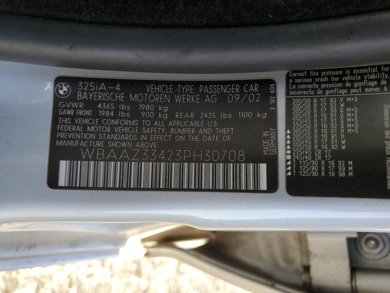 2003 BMW 325 I VIN: WBAAZ33423PH30708 Lot: 81006754