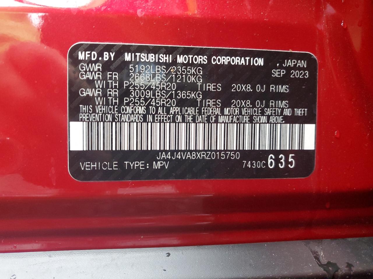 VIN JA4J4VA8XRZ015750 2024 MITSUBISHI OUTLANDER no.13