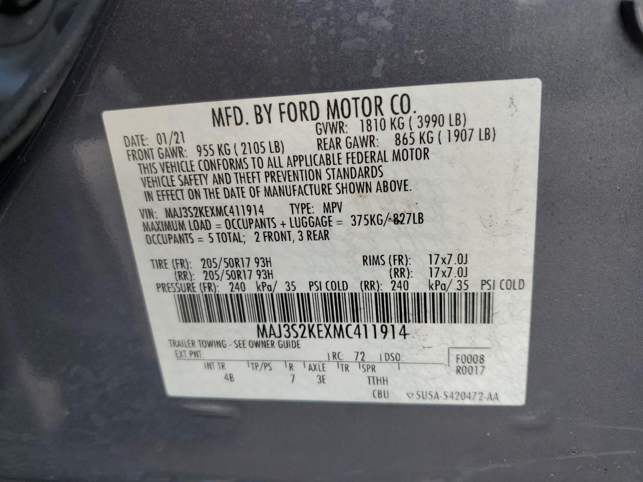 2021 Ford Ecosport Titanium VIN: MAJ3S2KEXMC411914 Lot: 80682134