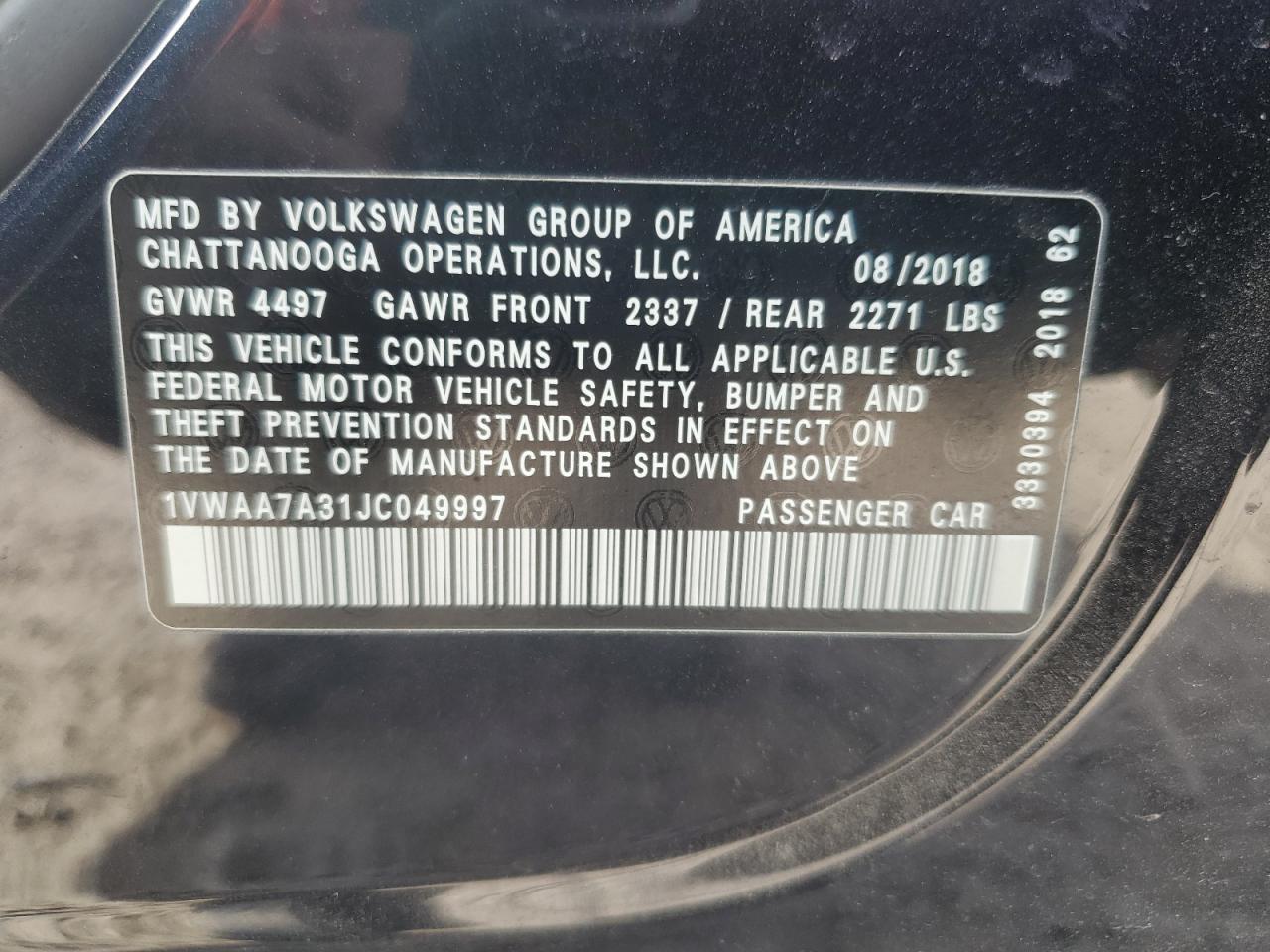 VIN 1VWAA7A31JC049997 2018 VOLKSWAGEN PASSAT no.12