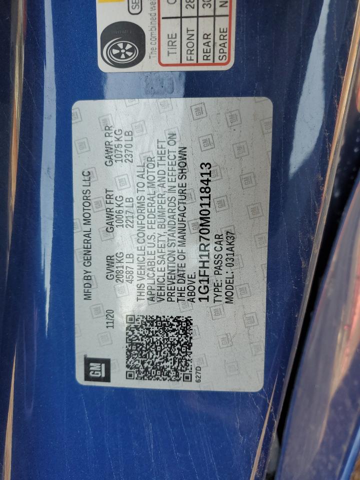 2021 Chevrolet Camaro Ss VIN: 1G1FH1R70M0118413 Lot: 82154004