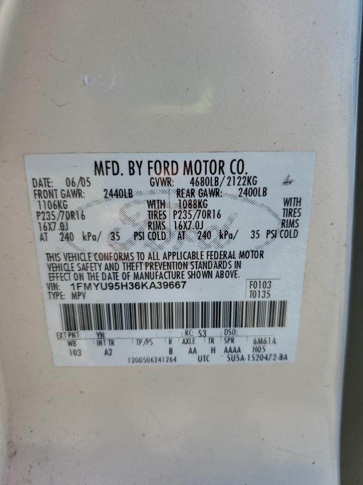 2006 Ford Escape Hev VIN: 1FMYU95H36KA39667 Lot: 80502834