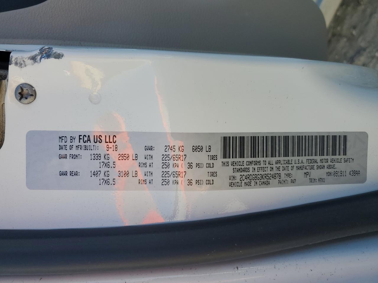 2019 Dodge Grand Caravan Se VIN: 2C4RDGBG3KR524878 Lot: 80204794