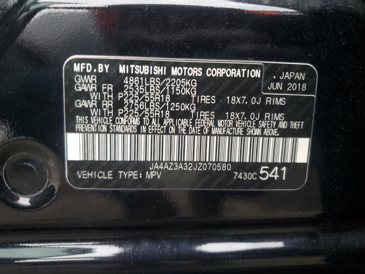 2018 Mitsubishi Outlander Se VIN: JA4AZ3A32JZ070580 Lot: 81677084