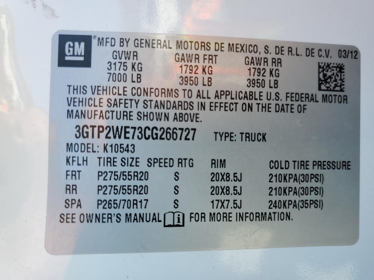 2012 GMC Sierra K1500 Slt VIN: 3GTP2WE73CG266727 Lot: 80558164