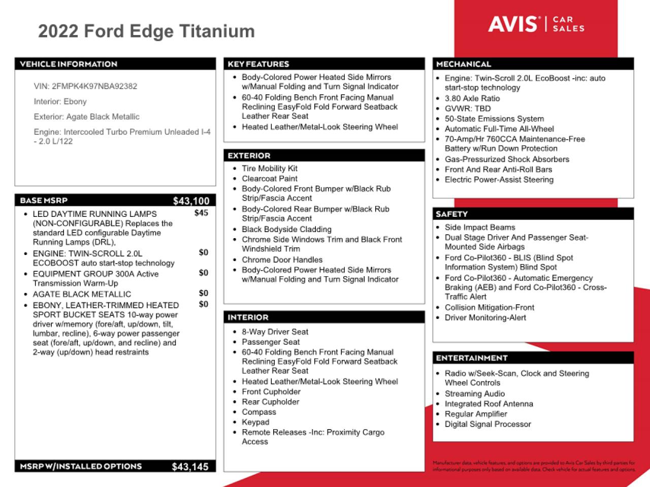 VIN 2FMPK4K97NBA92382 2022 FORD EDGE no.13