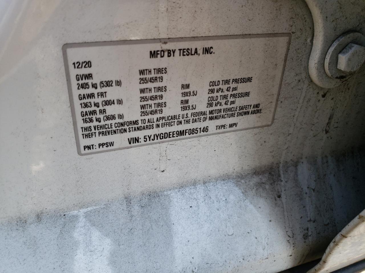 VIN 5YJYGDEE9MF085146 2021 TESLA MODEL Y no.13