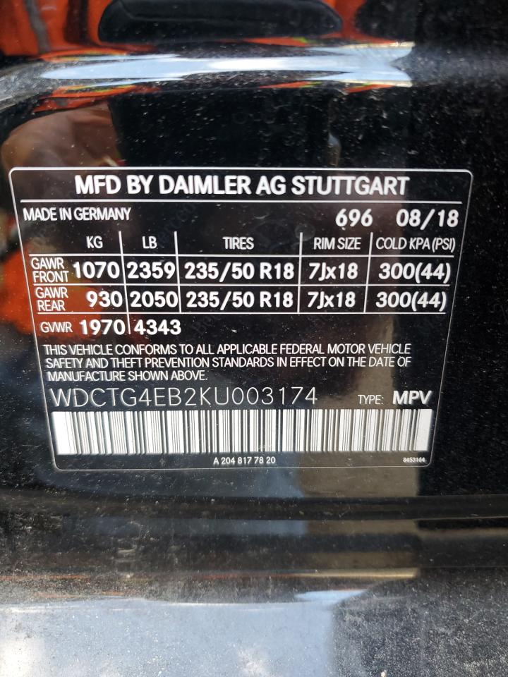 2019 Mercedes-Benz Gla 250 VIN: WDCTG4EB2KU003174 Lot: 77113394