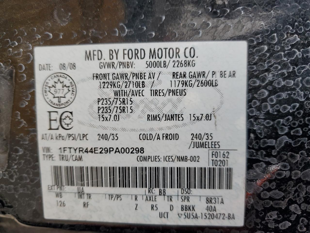 2009 Ford Ranger Super Cab VIN: 1FTYR44E29PA00298 Lot: 77424074