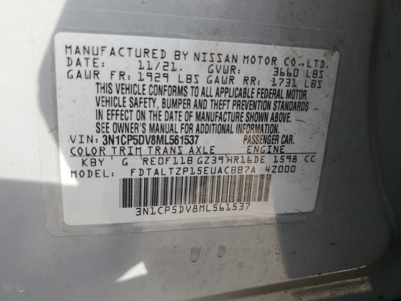 VIN 3N1CP5DV8ML561537 2021 NISSAN KICKS no.13