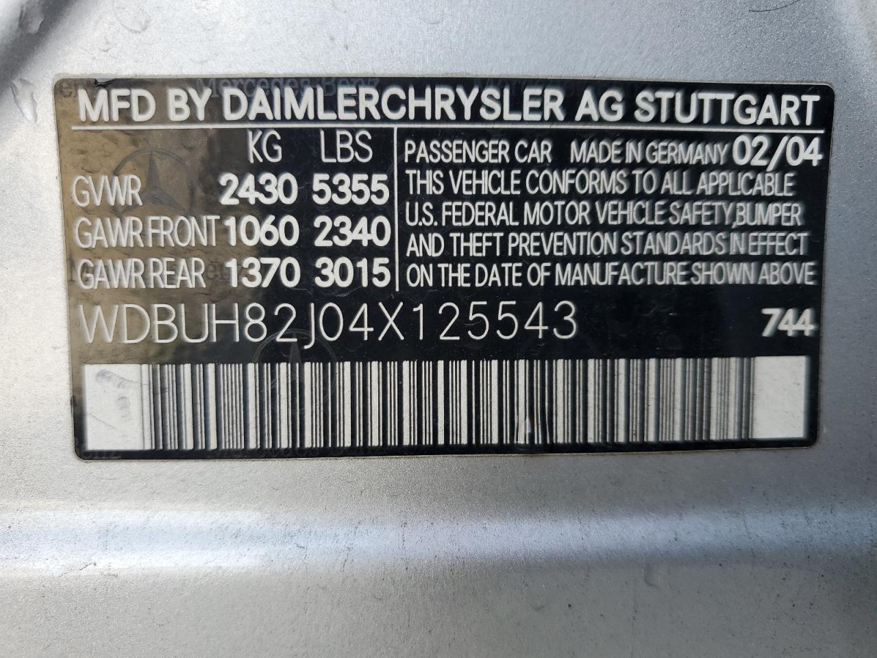 WDBUH82J04X125543 2004 Mercedes-Benz E 320 4Matic