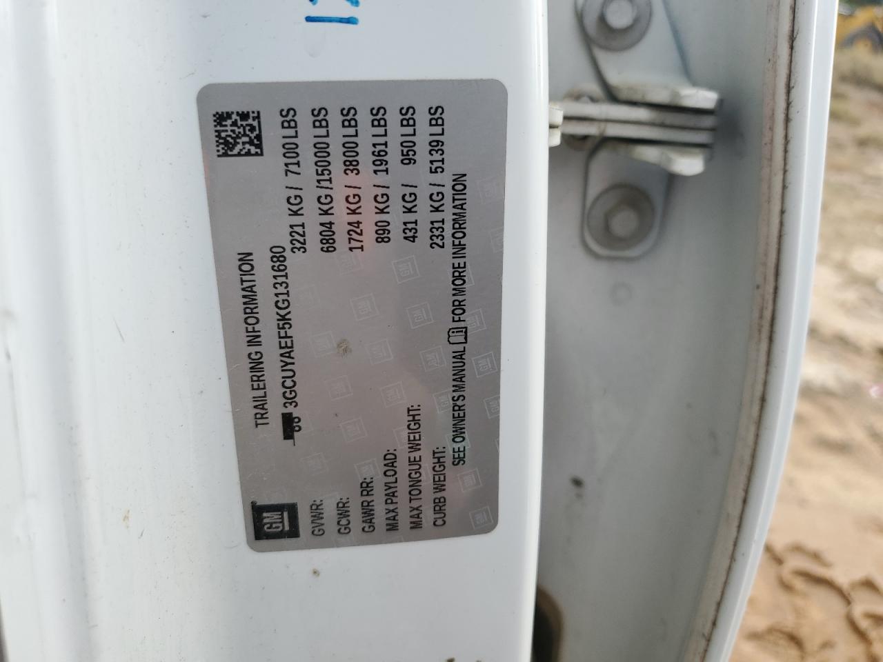 2019 Chevrolet Silverado K1500 VIN: 3GCUYAEF5KG131680 Lot: 78790374