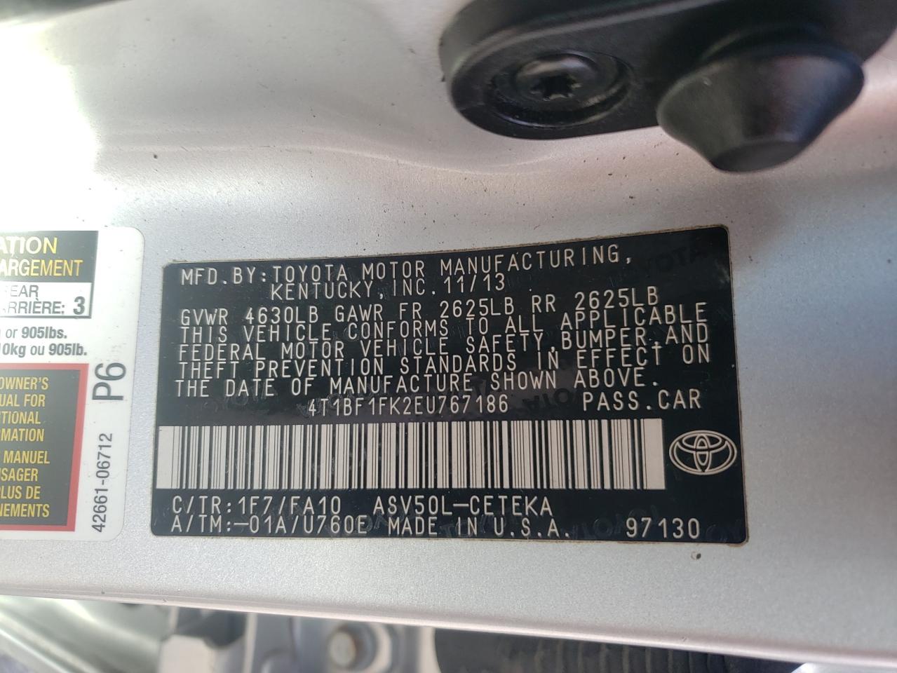 VIN 4T1BF1FK2EU767186 2014 TOYOTA CAMRY no.12