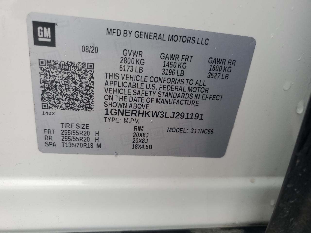 2020 Chevrolet Traverse Lt VIN: 1GNERHKW3LJ291191 Lot: 79477874