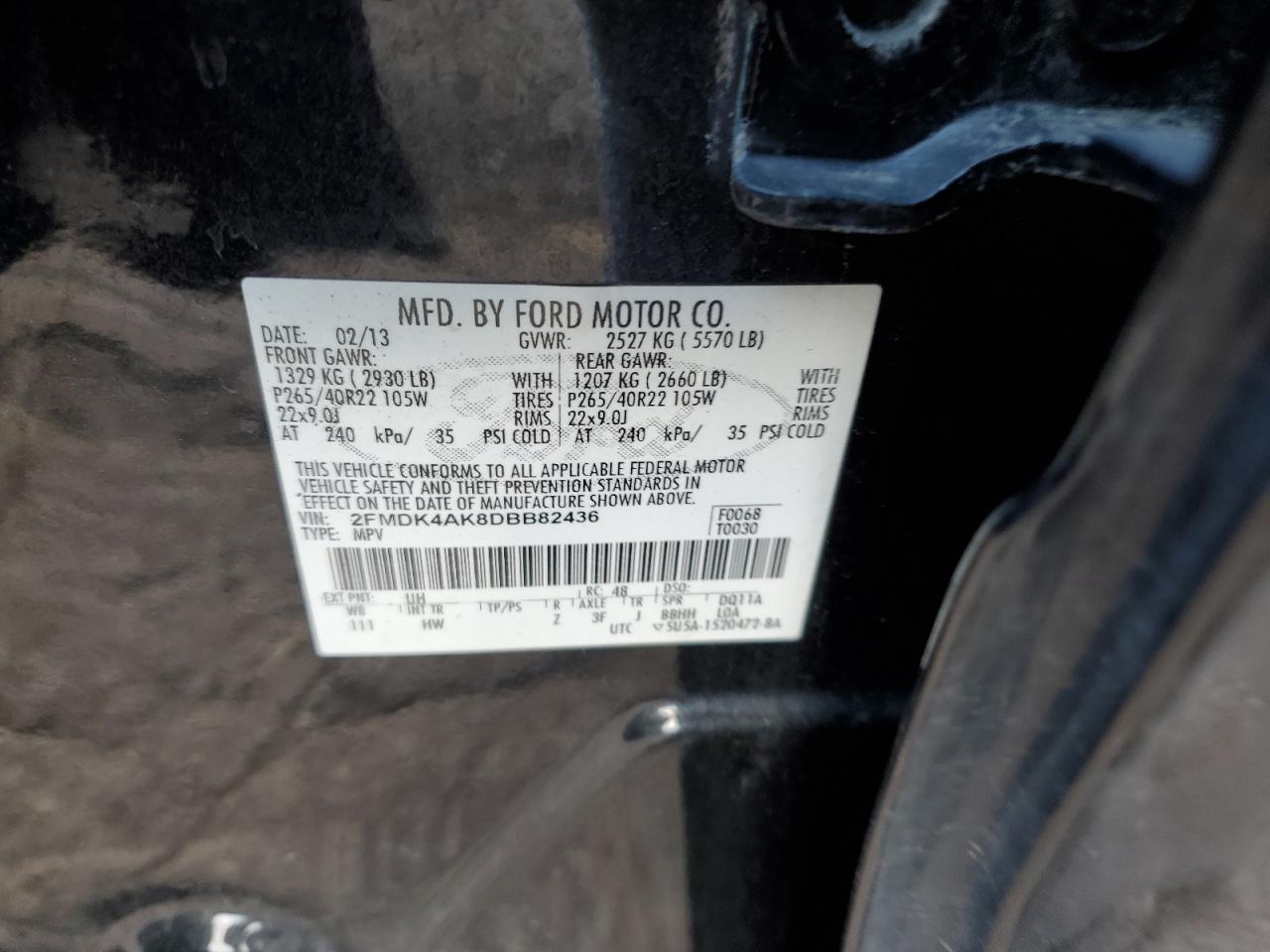 VIN 2FMDK4AK8DBB82436 2013 FORD EDGE no.12