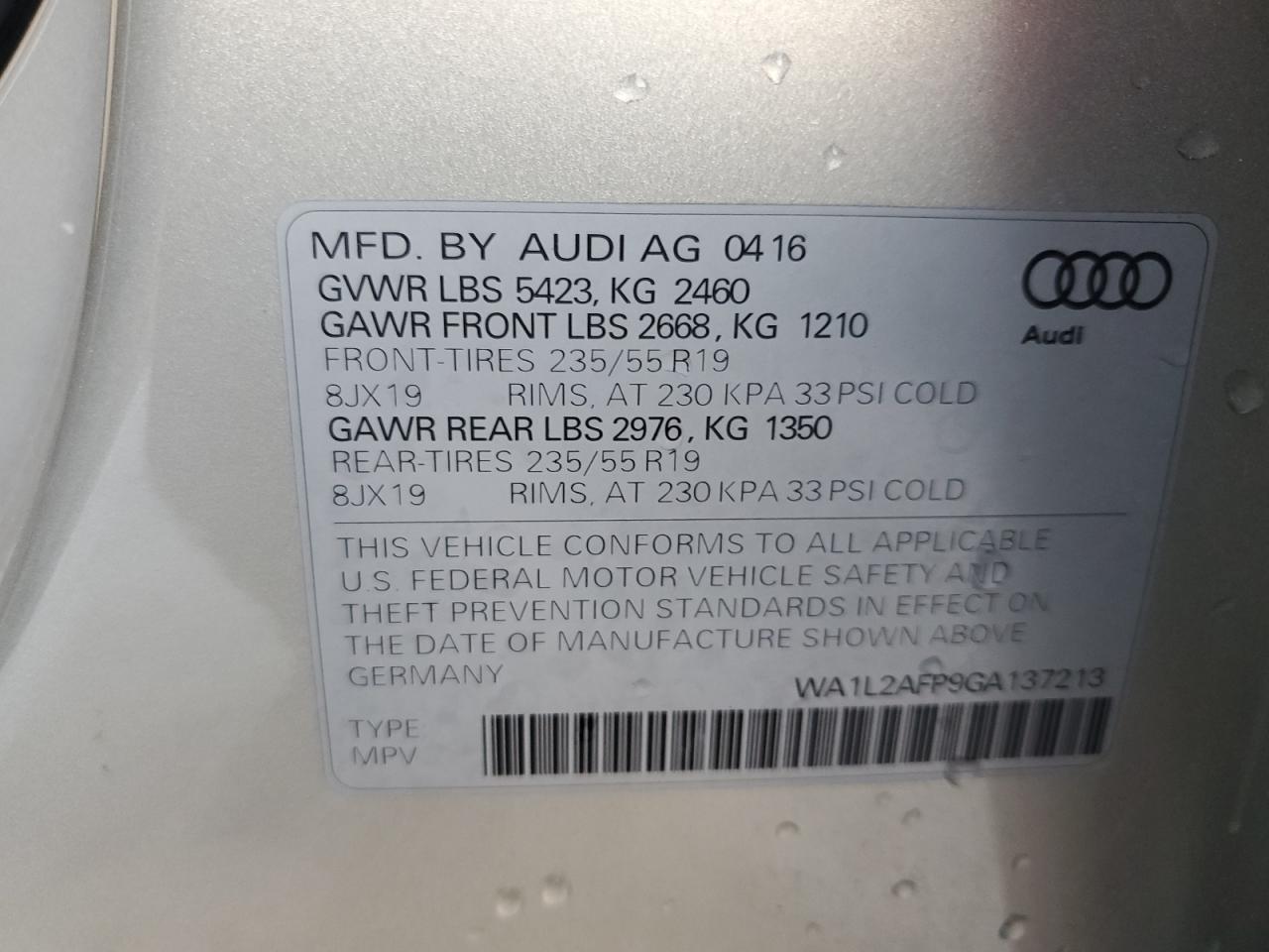 VIN WA1L2AFP9GA137213 2016 AUDI Q5 no.13