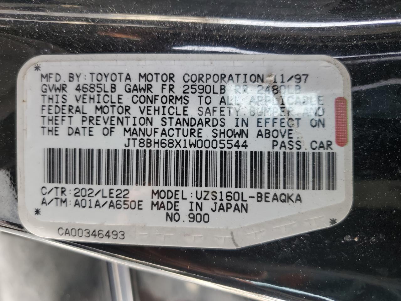 1998 Lexus Gs 400 VIN: JT8BH68X1W0005544 Lot: 82887964