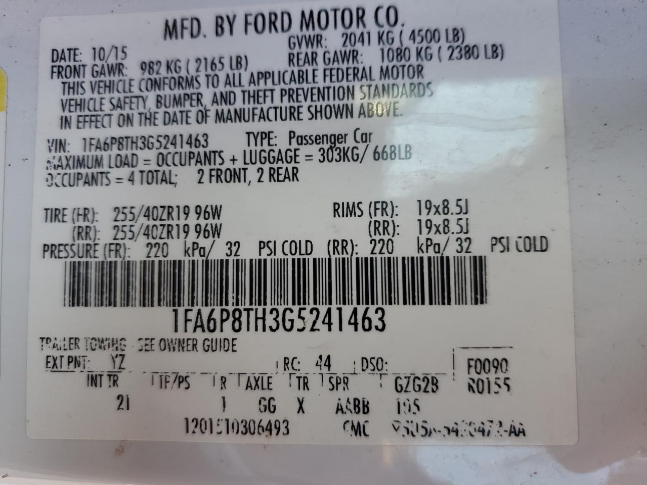 VIN 1FA6P8TH3G5241463 2016 FORD ALL Models no.12