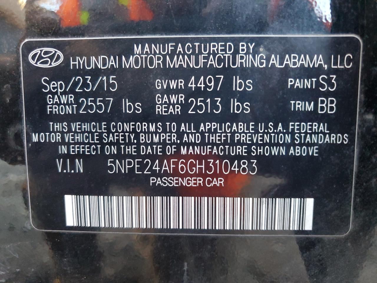 VIN 5NPE24AF6GH310483 2016 HYUNDAI SONATA no.12