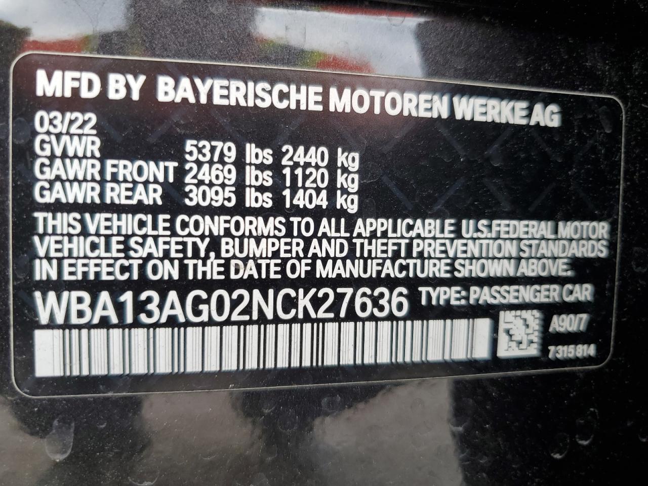 2022 BMW 530E VIN: WBA13AG02NCK27636 Lot: 80266154