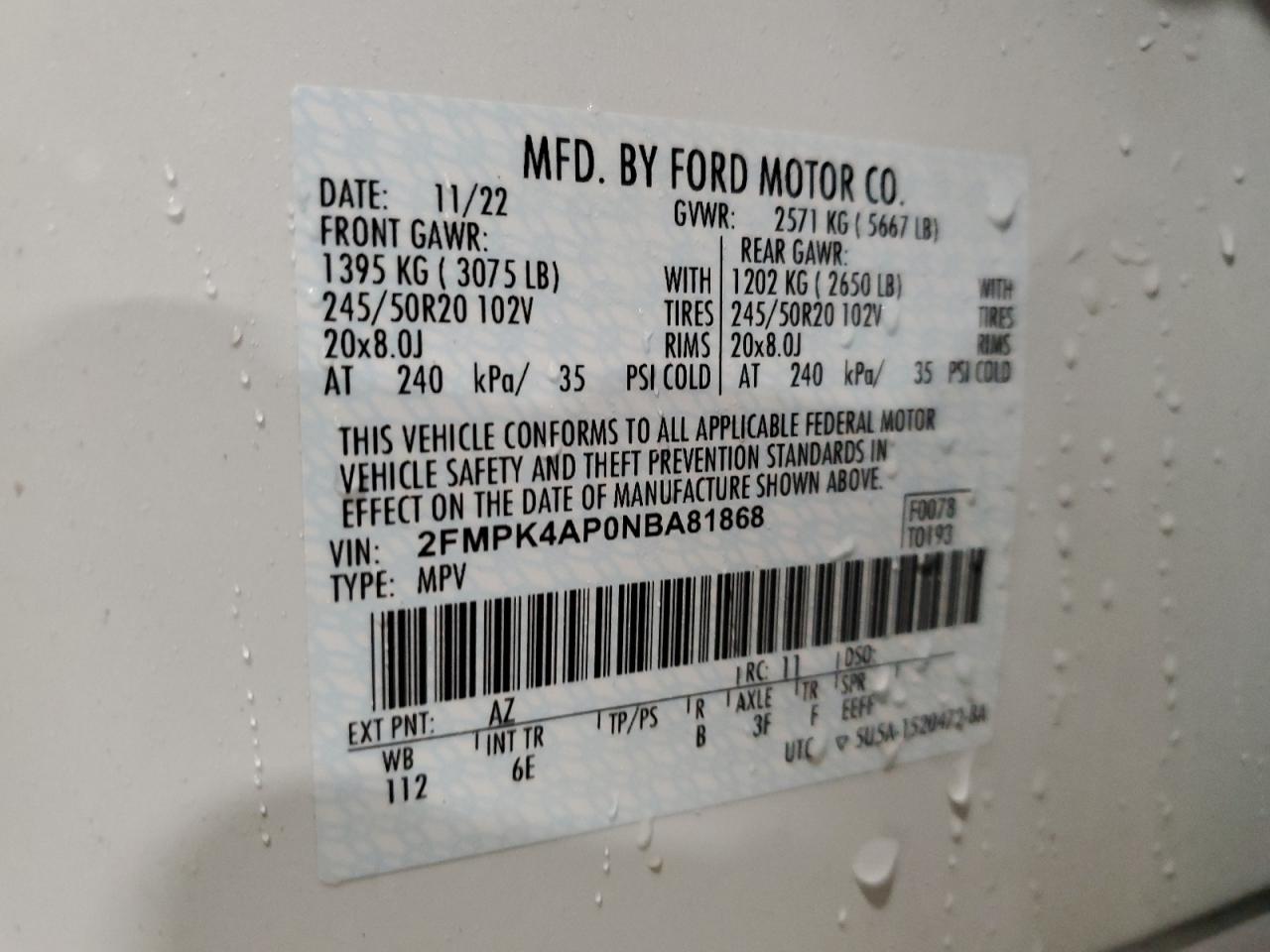 VIN 2FMPK4AP0NBA81868 2022 FORD EDGE no.14