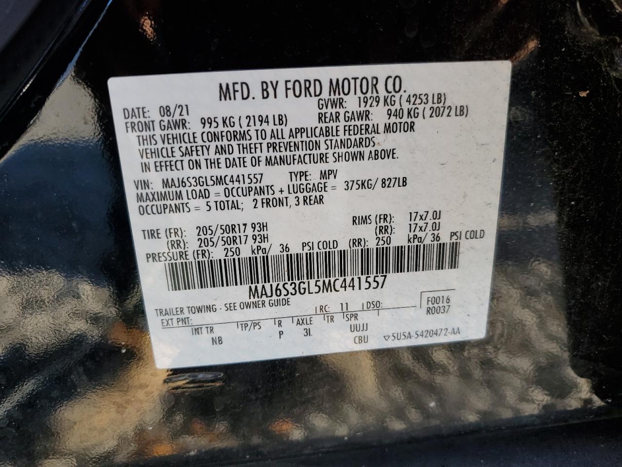 2021 Ford Ecosport Se VIN: MAJ6S3GL5MC441557 Lot: 79117054