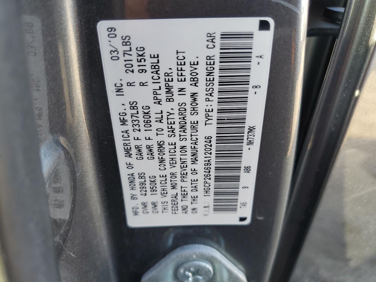2009 Honda Accord Lxp VIN: 1HGCP26469A120246 Lot: 82688534