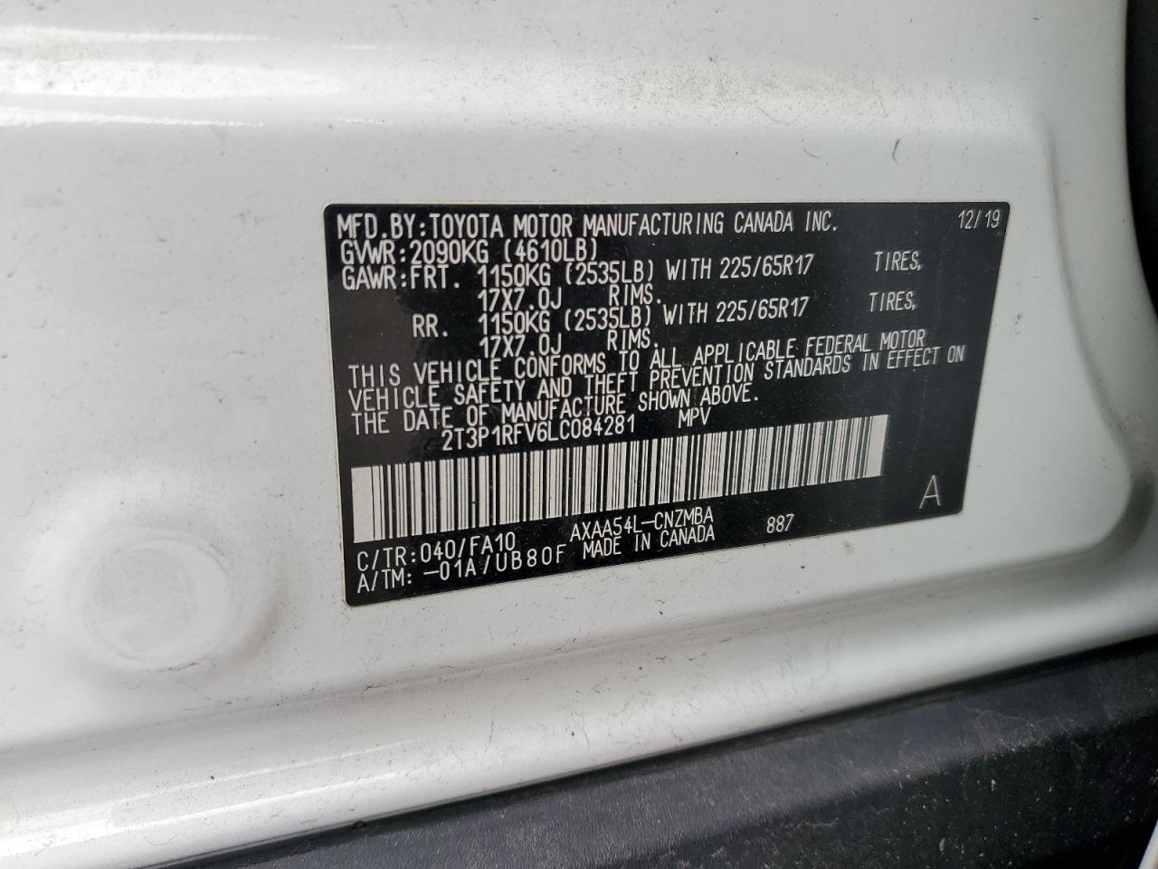 VIN 2T3P1RFV6LC084281 2020 TOYOTA RAV4 no.13