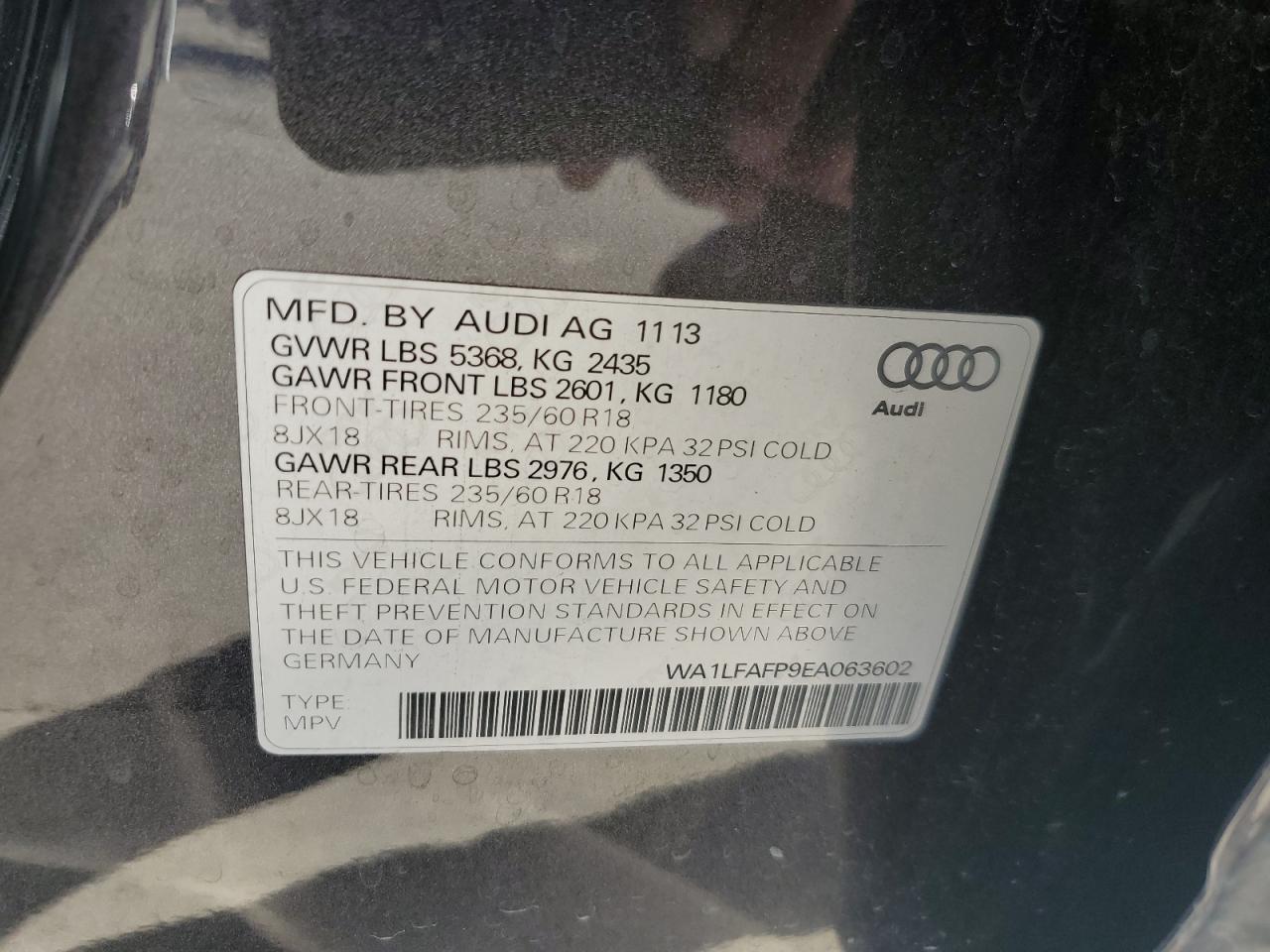 2014 Audi Q5 Premium Plus VIN: WA1LFAFP9EA063602 Lot: 80378094