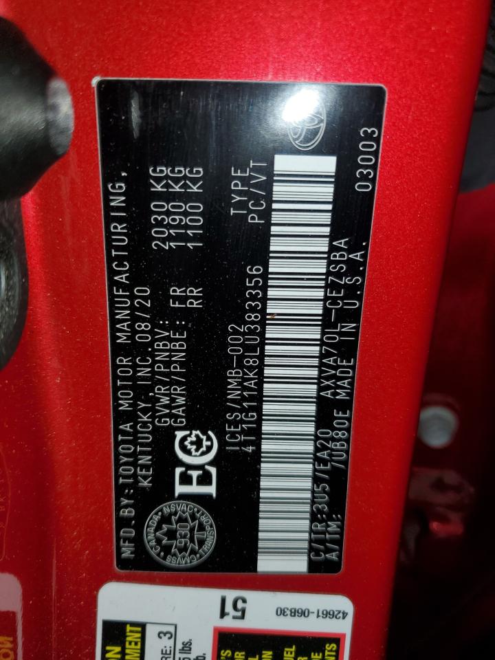 2020 Toyota Camry Se VIN: 4T1G11AK8LU383356 Lot: 79889704