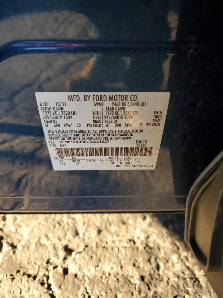 2020 Ford Edge Sel VIN: 2FMPK4J90LBA41627 Lot: 80471184