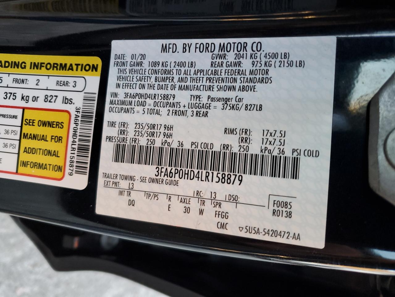 2020 Ford Fusion Se VIN: 3FA6P0HD4LR158879 Lot: 79896774