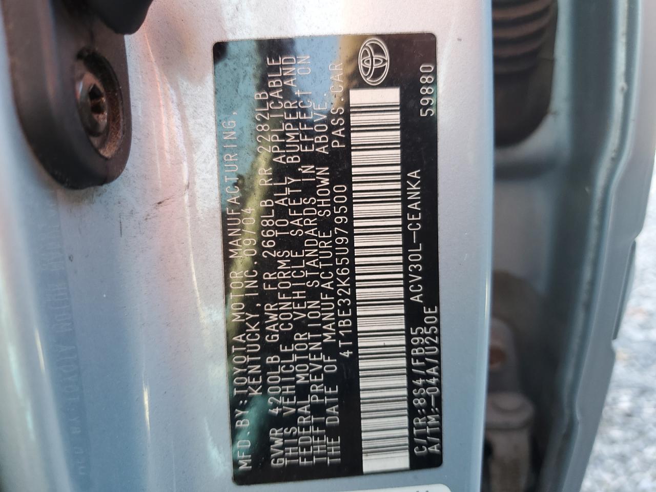 2005 Toyota Camry Le VIN: 4T1BE32K65U979500 Lot: 79907244