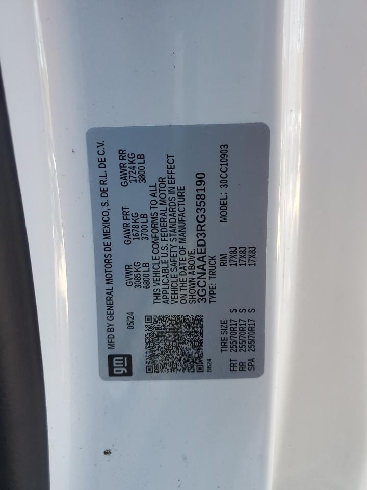 2024 Chevrolet Silverado C1500 VIN: 3GCNAAED3RG358190 Lot: 82094444