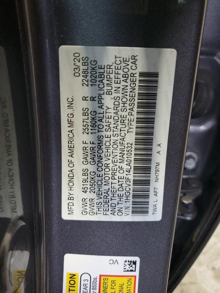 2020 Honda Accord Hybrid VIN: 1HGCV3F14LA010532 Lot: 80343854