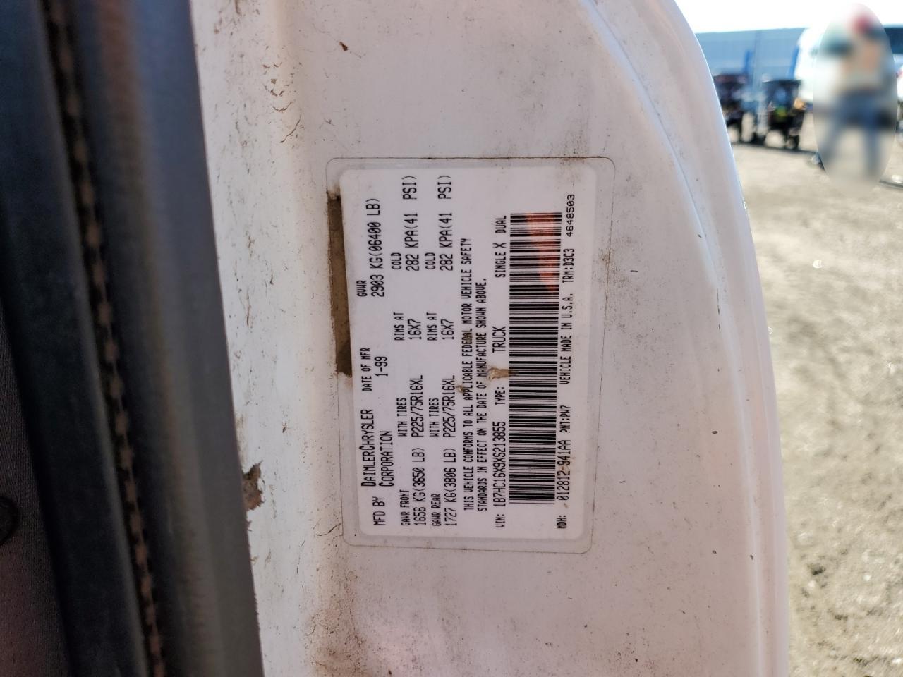 1999 Dodge Ram 1500 VIN: 1B7HC16X9XS213855 Lot: 54268595