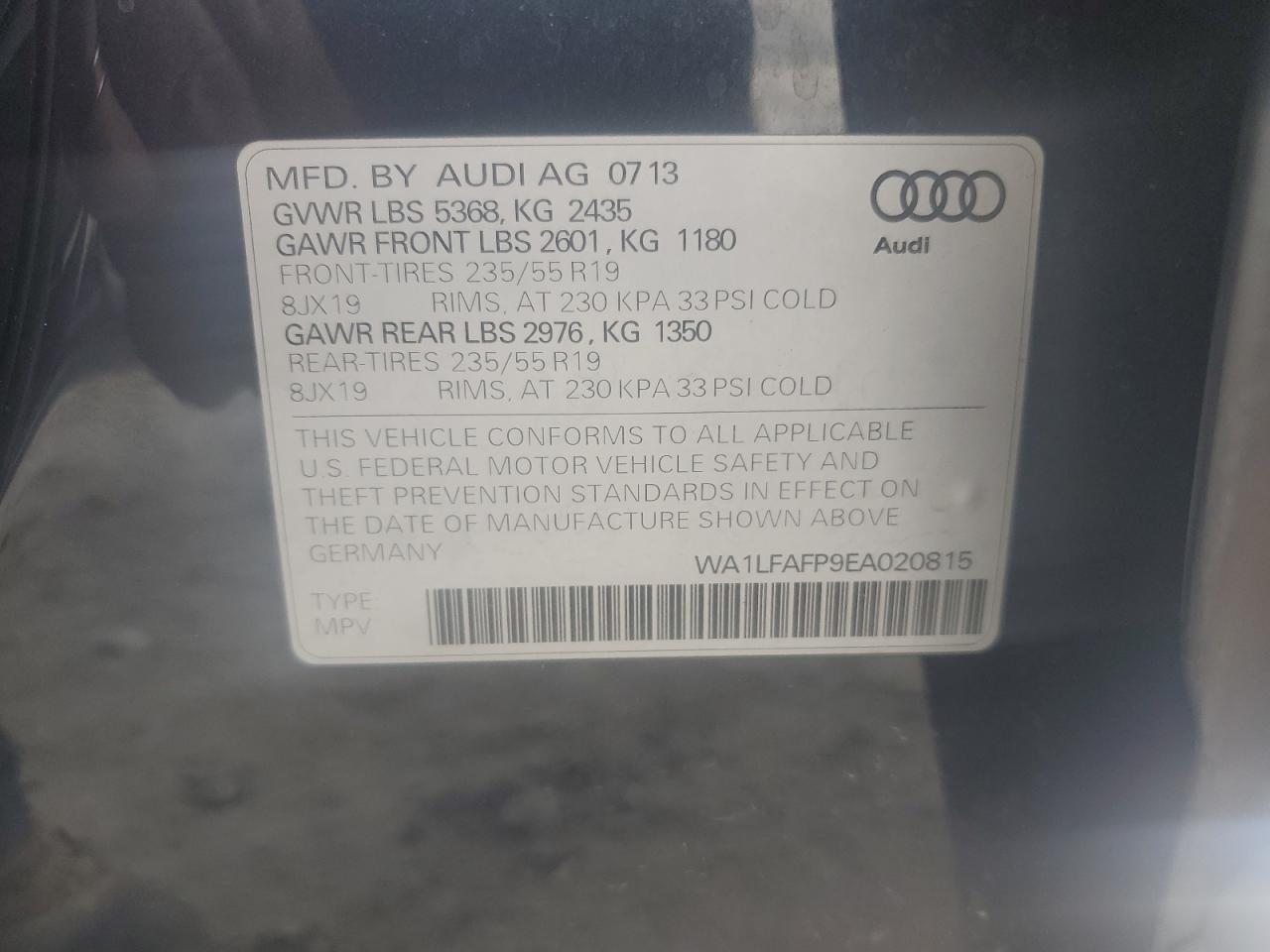 2014 Audi Q5 Premium Plus VIN: WA1LFAFP9EA020815 Lot: 79749344