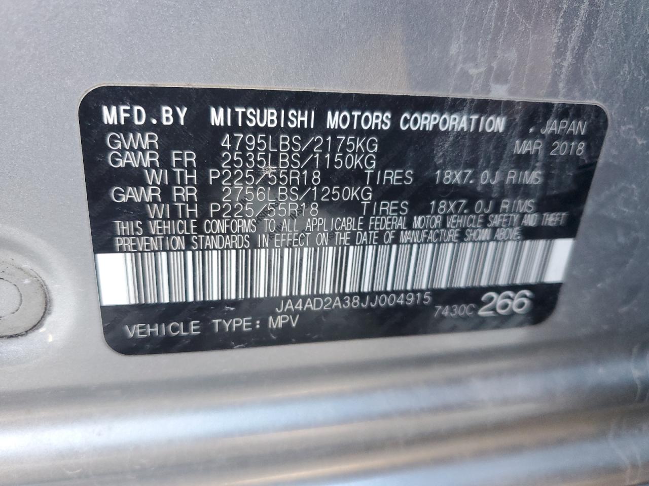 VIN JA4AD2A38JJ004915 2018 MITSUBISHI OUTLANDER no.14