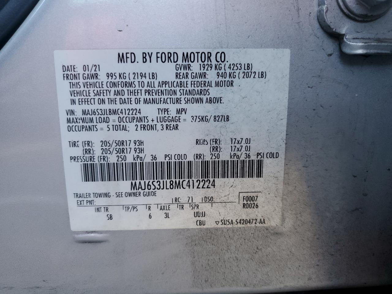 2021 Ford Ecosport Ses VIN: MAJ6S3JL8MC412224 Lot: 80069954