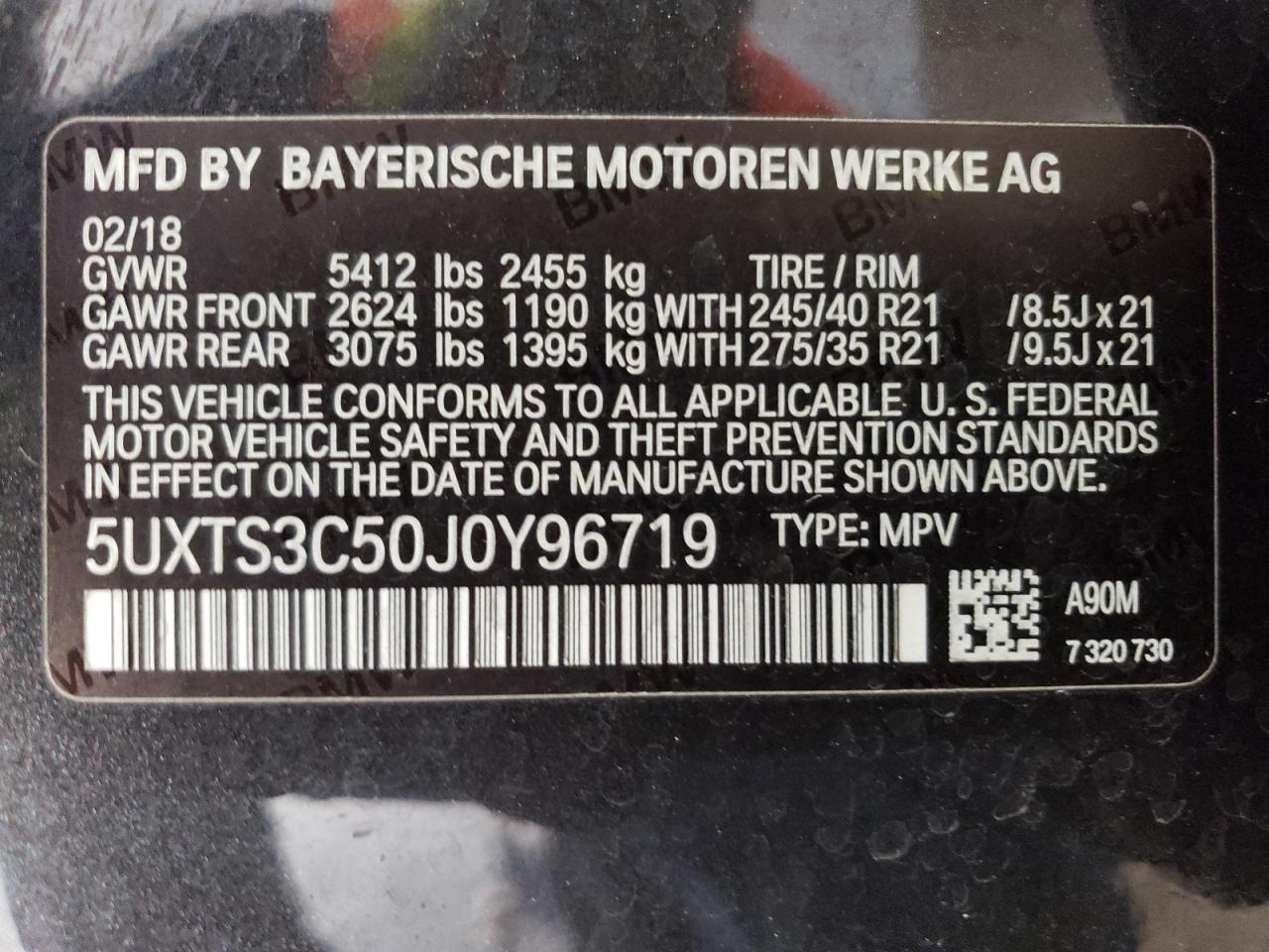 2018 BMW X3 xDrivem40I VIN: 5UXTS3C50J0Y96719 Lot: 81080954