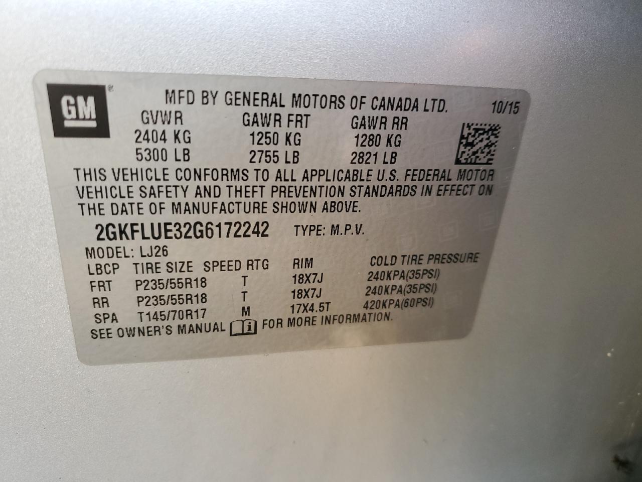 2016 GMC Terrain Slt VIN: 2GKFLUE32G6172242 Lot: 80735624