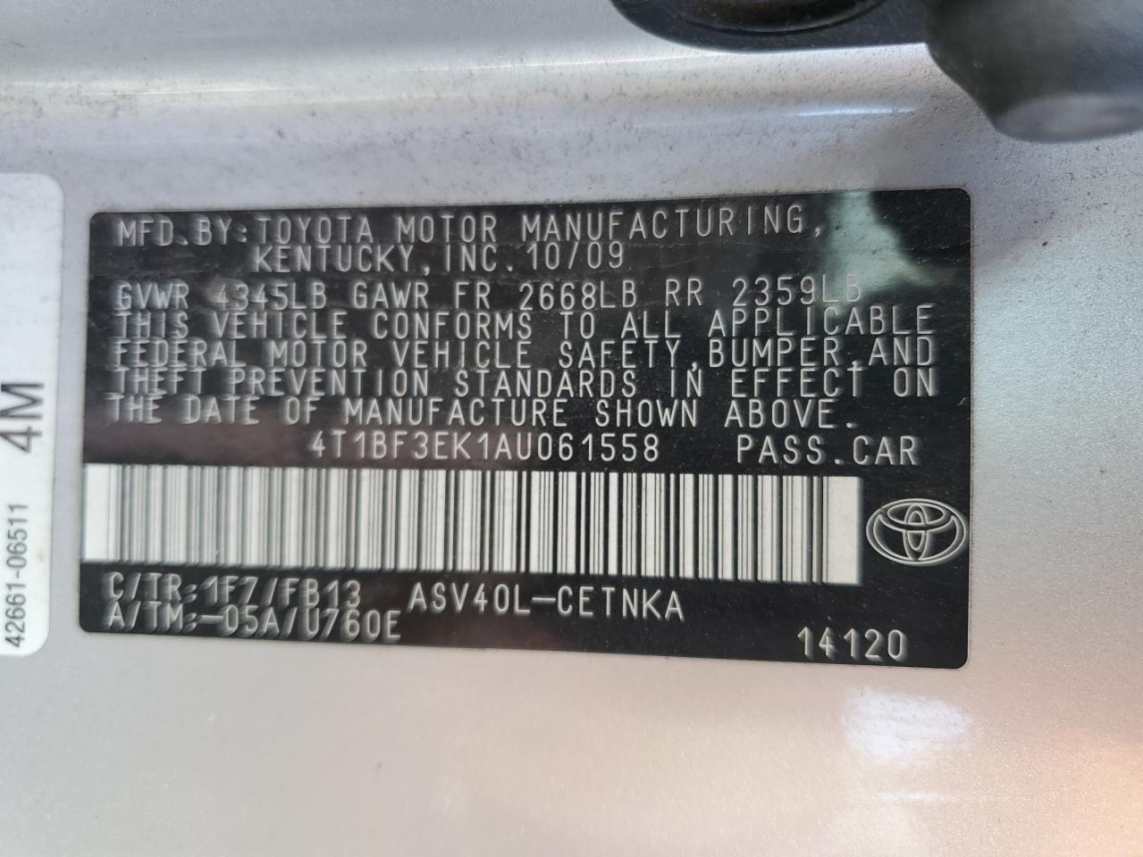 2010 Toyota Camry Base VIN: 4T1BF3EK1AU061558 Lot: 81180584