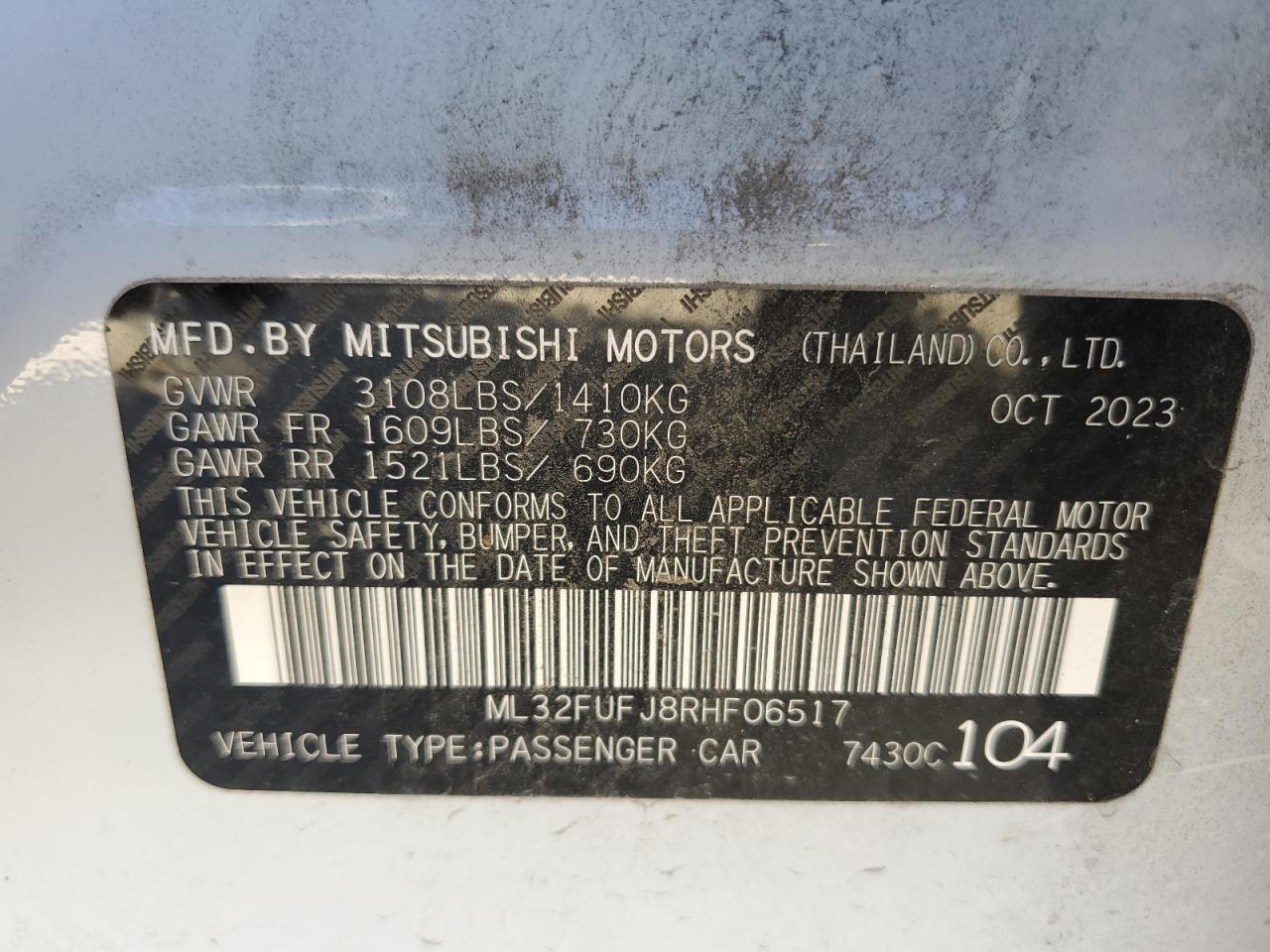 VIN ML32FUFJ8RHF06517 2024 MITSUBISHI MIRAGE no.12