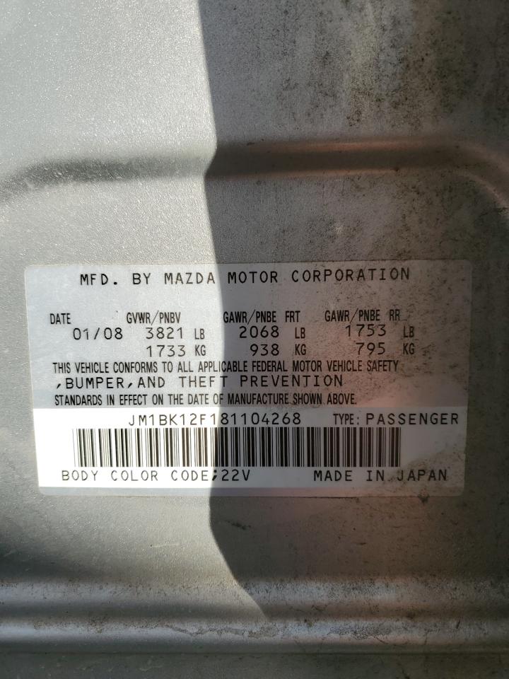 2008 Mazda 3 I VIN: JM1BK12F181104268 Lot: 80944664