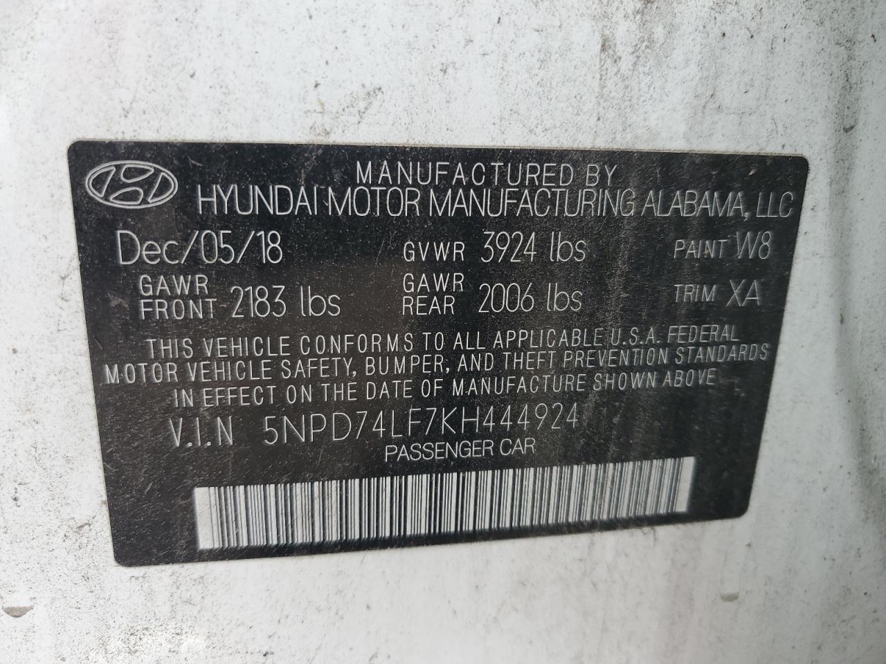 VIN 5NPD74LF7KH444924 2019 HYUNDAI ELANTRA no.13