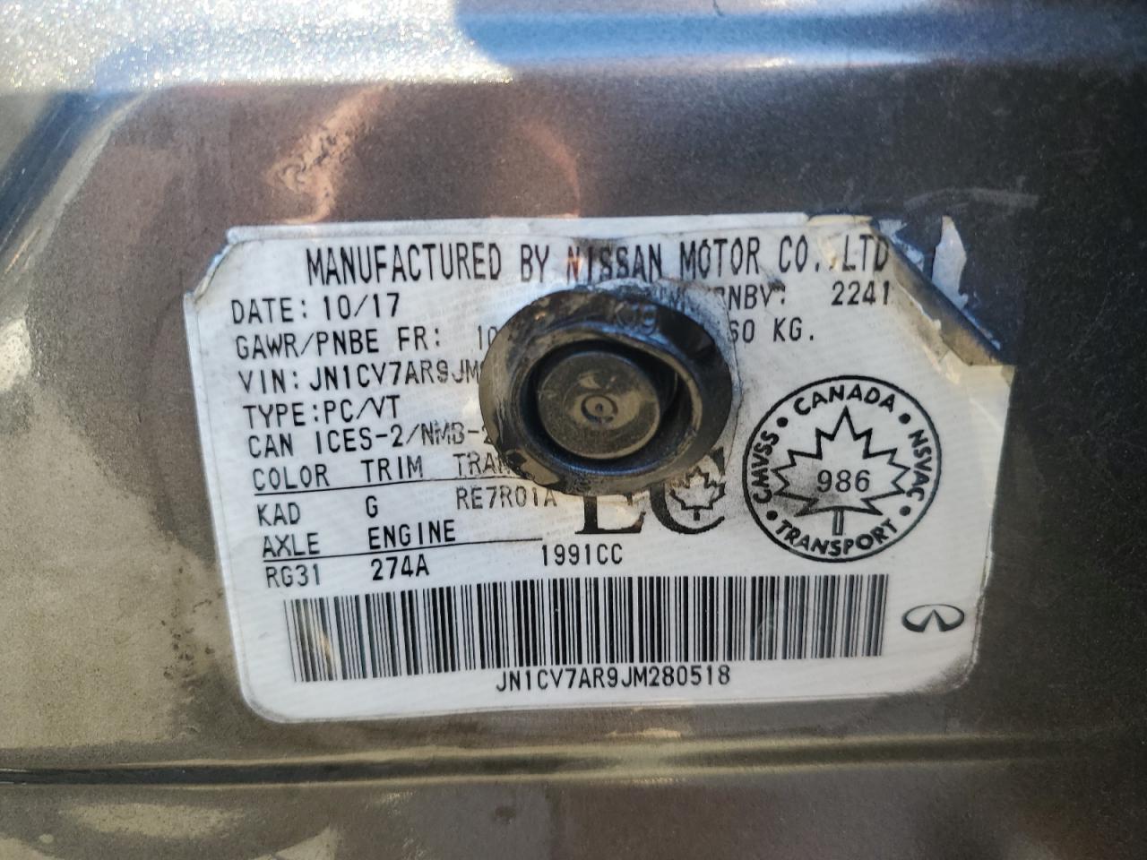 2018 Infiniti Q50 Pure VIN: JN1CV7AR9JM280518 Lot: 79287784