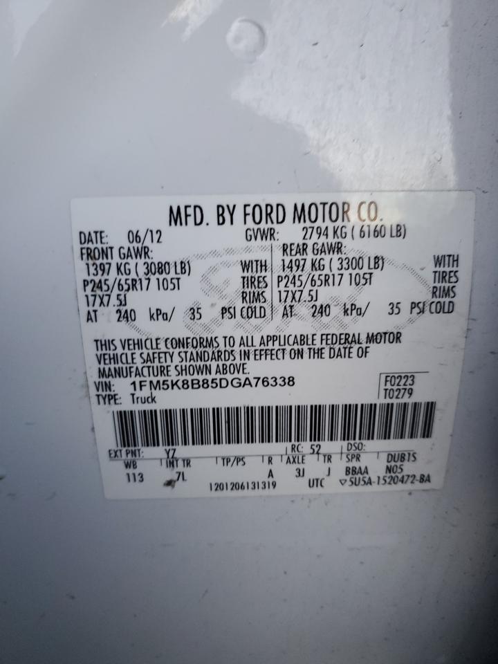 2013 Ford Explorer VIN: 1FM5K8B85DGA76338 Lot: 81133104