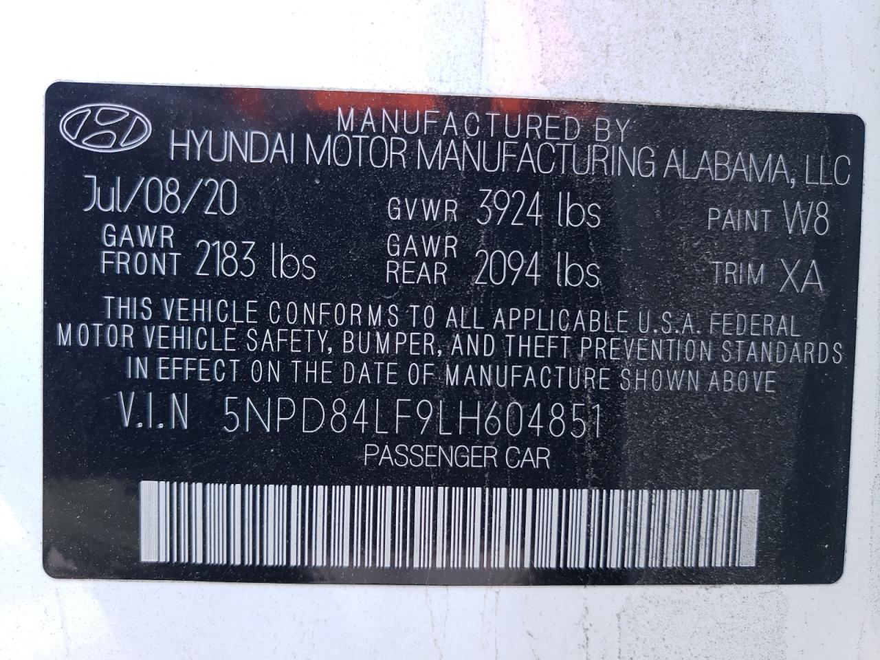 2020 Hyundai Elantra Sel VIN: 5NPD84LF9LH604851 Lot: 78206774